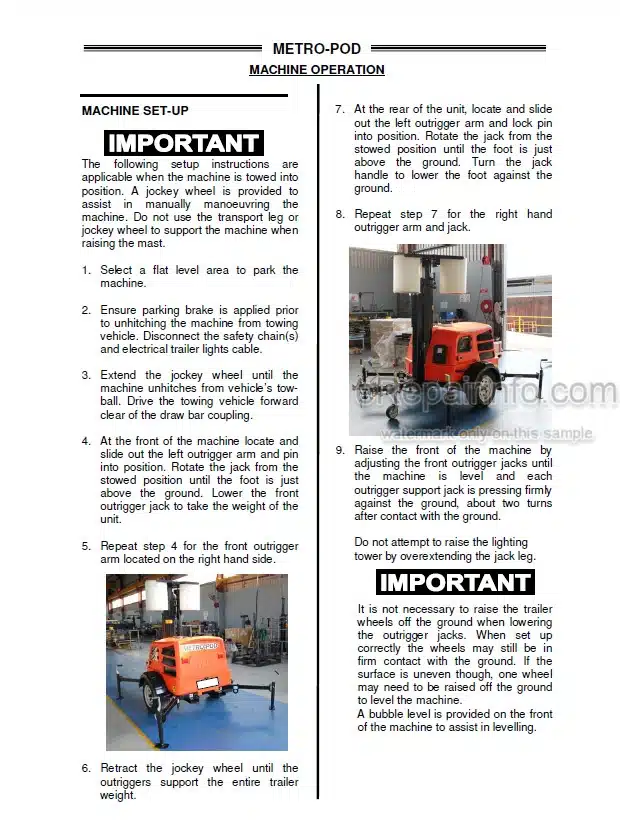 Photo 4 - JLG Metro POD Operation And Safety Manual Lighting Tower 1001216795