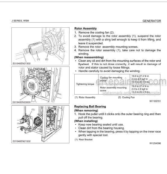 Photo 6 - Kubota J Series Workshop Manual Diesel Generator 9Y011-01945