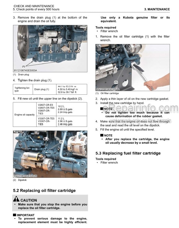 Photo 3 - Kubota V2607-CR-E5 To V3307-CR-TIE5 Workshop Manual Diesel Engine 9Y311-00071