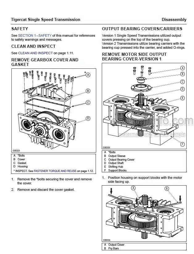 Tigercat Service And Repair Manual Single Speed Transmission Aeng