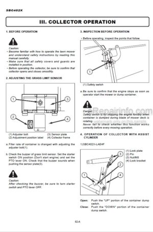 Photo 8 - Iseki SBC402X Operation Manual Supplement Diesel Riding Mower Collector 1102-01-50