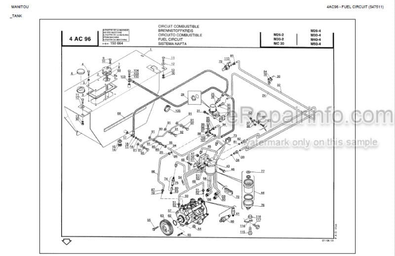 Photo 1 - Manitou M26-2 M30-2 MC30 M26-4 M30-4 Genuine Parts Catalogue Forklift 547511