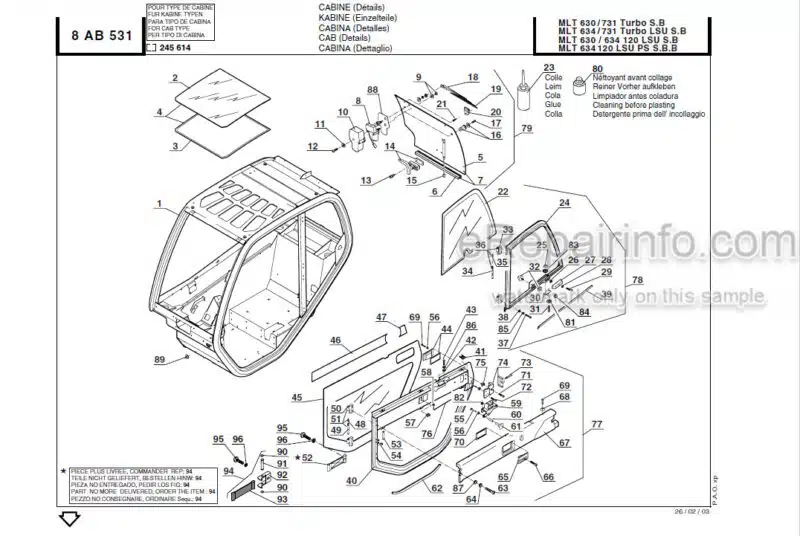 Photo 1 - Manitou MLT630T MLT634-120LSU Series B E2 Parts Manual Telehandler 547845P