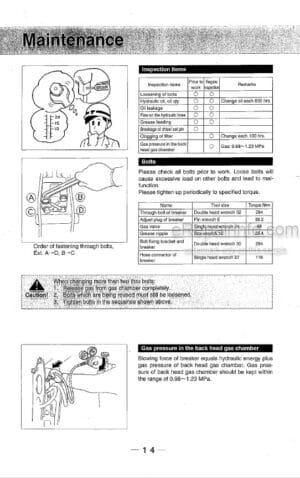 Photo 11 - Takeuchi TKB71 TKB71S Instruction Manual And Parts List Hydraulic Breaker