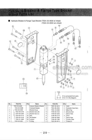 Photo 1 - Takeuchi TKB801 TKB801S Instruction Manual And Parts List Hydraulic Breaker